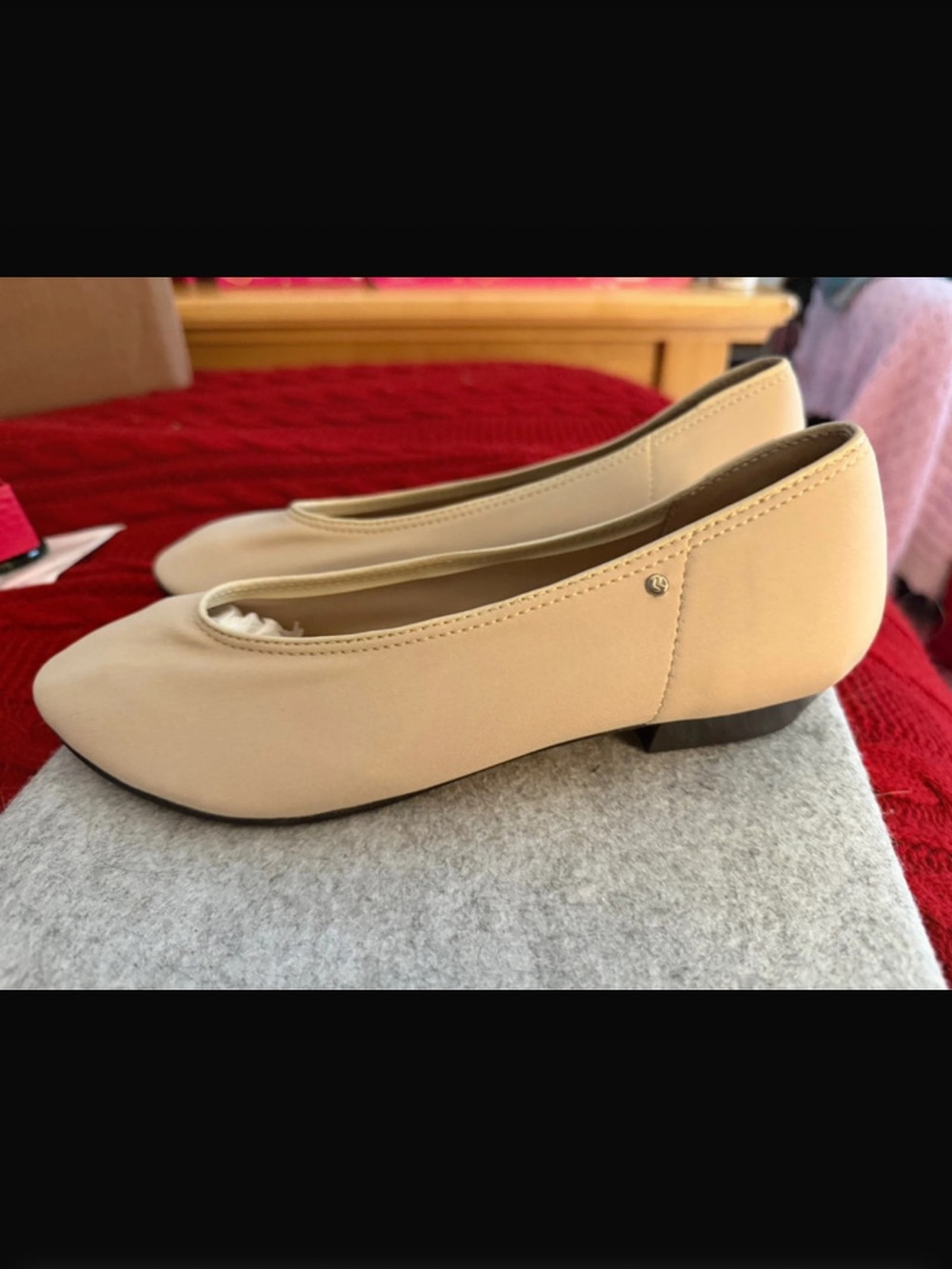 isotoner Beige Ballet Flats with Low Block Heel
